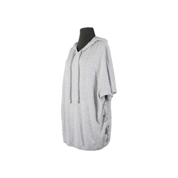 Cabi Sz S Gray Black Speckled Hooded Pull Over Cotton Rayon XX Sides Sweater