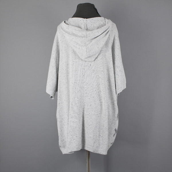 Cabi Sz S Gray Black Speckled Hooded Pull Over Cotton Rayon XX Sides Sweater