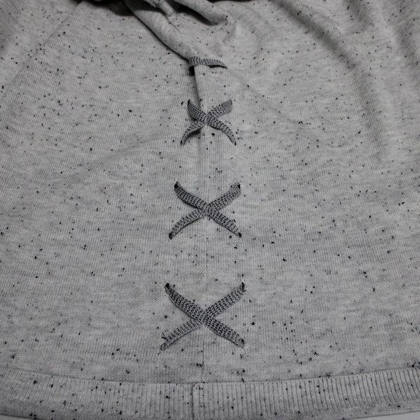 Cabi Sz S Gray Black Speckled Hooded Pull Over Cotton Rayon XX Sides Sweater