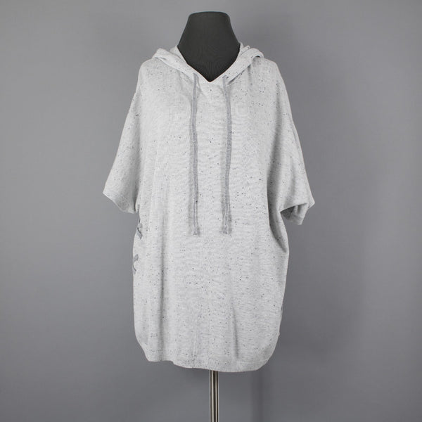 Cabi Sz S Gray Black Speckled Hooded Pull Over Cotton Rayon XX Sides Sweater