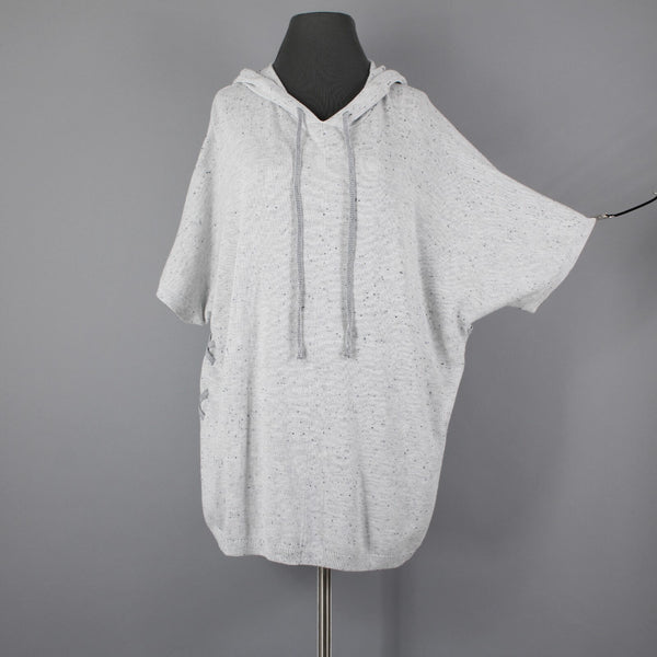 Cabi Sz S Gray Black Speckled Hooded Pull Over Cotton Rayon XX Sides Sweater