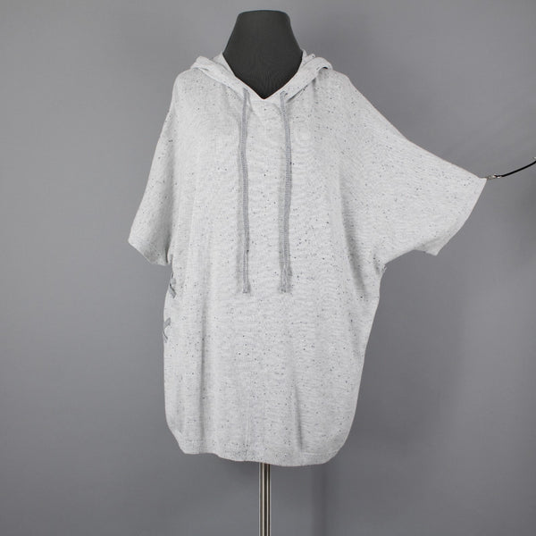 Cabi Sz S Gray Black Speckled Hooded Pull Over Cotton Rayon XX Sides Sweater