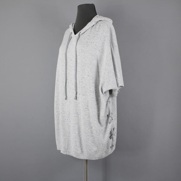 Cabi Sz S Gray Black Speckled Hooded Pull Over Cotton Rayon XX Sides Sweater
