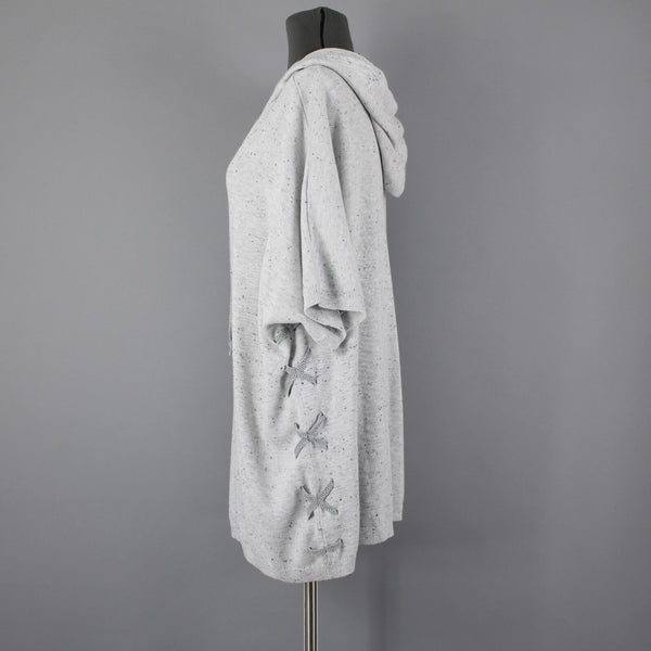 Cabi Sz S Gray Black Speckled Hooded Pull Over Cotton Rayon XX Sides Sweater