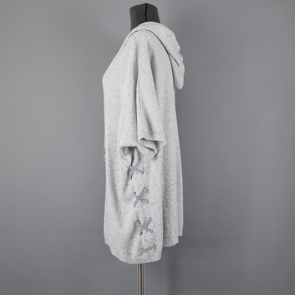 Cabi Sz S Gray Black Speckled Hooded Pull Over Cotton Rayon XX Sides Sweater