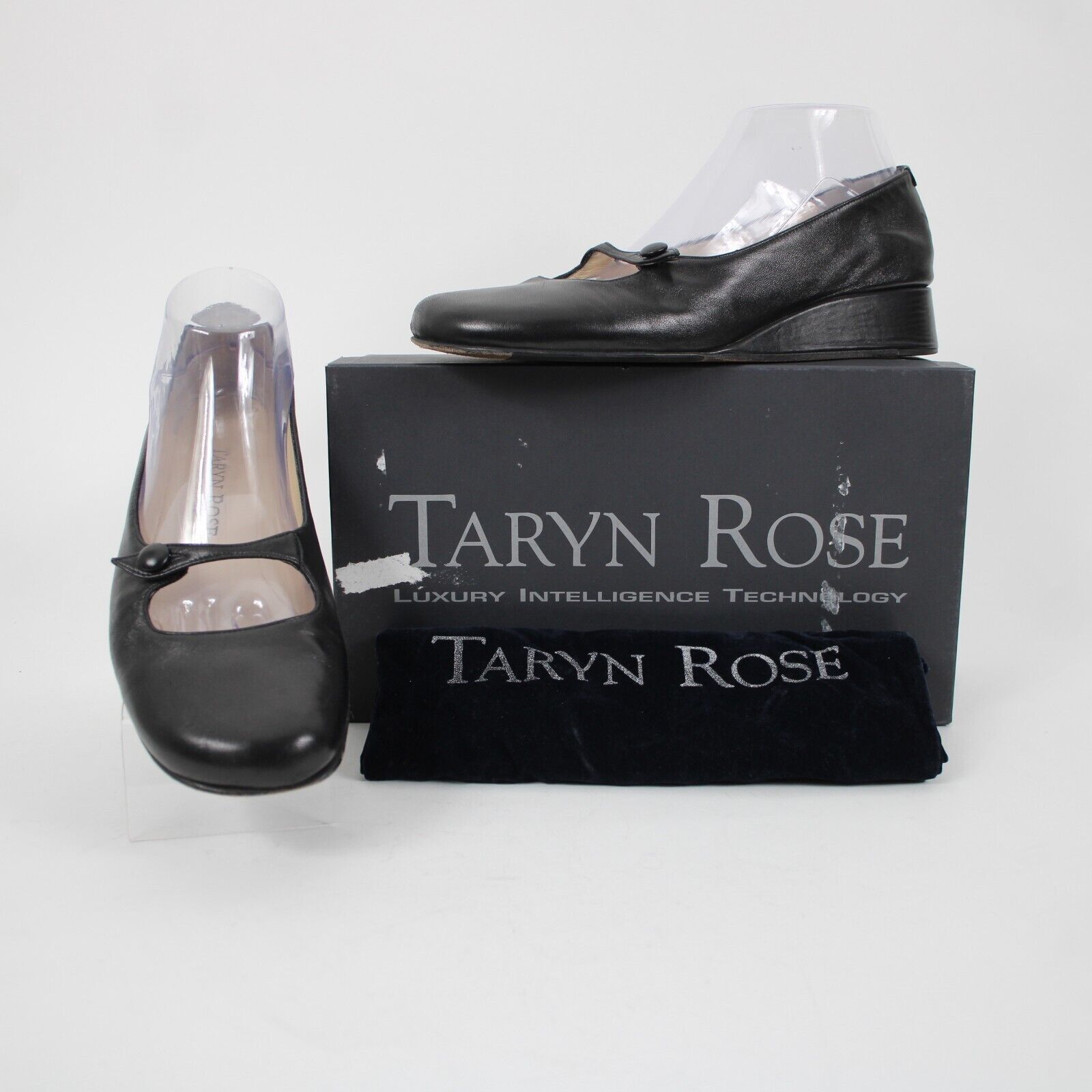 Taryn Rose Kristy Nappa Sz 38.5 M Black Leather Upper Inner 1.25" Wedge