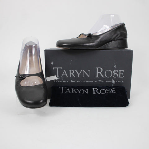 Taryn Rose Kristy Nappa Sz 38.5 M Black Leather Upper Inner 1.25" Wedge
