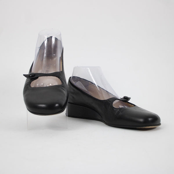 Taryn Rose Kristy Nappa Sz 38.5 M Black Leather Upper Inner 1.25" Wedge