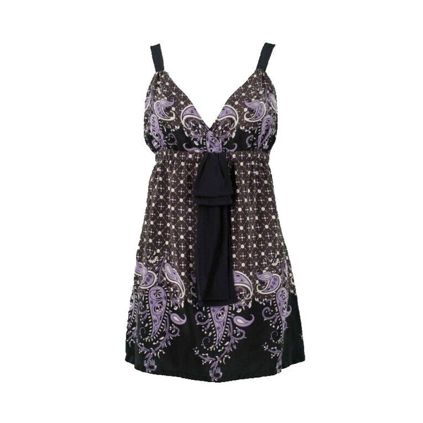 Karen Kane Sz M Black Brown Multi Elastic Empire Bow 100% Silk Woven Camisole