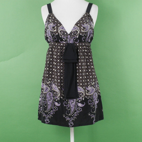 Karen Kane Sz M Black Brown Multi Elastic Empire Bow 100% Silk Woven Camisole