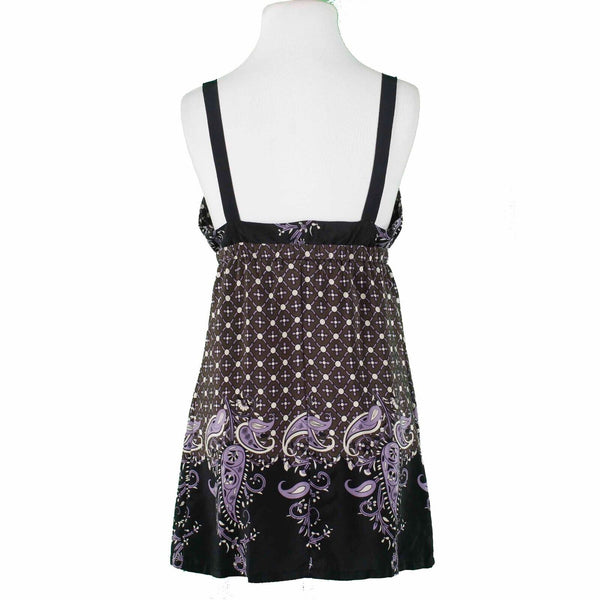 Karen Kane Sz M Black Brown Multi Elastic Empire Bow 100% Silk Woven Camisole