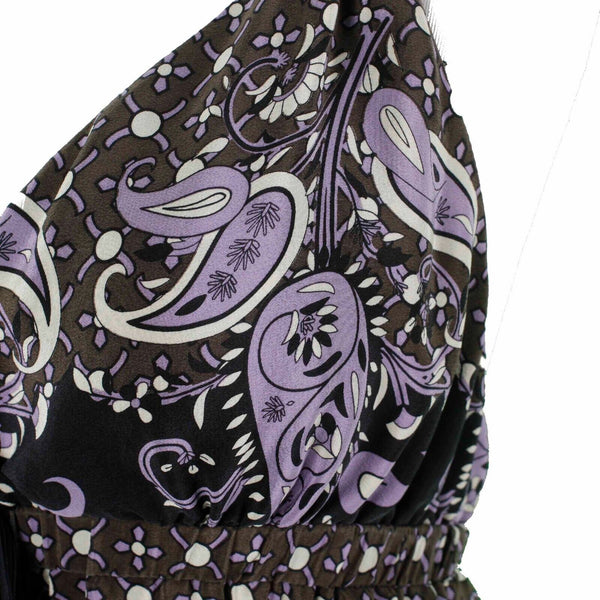 Karen Kane Sz M Black Brown Multi Elastic Empire Bow 100% Silk Woven Camisole