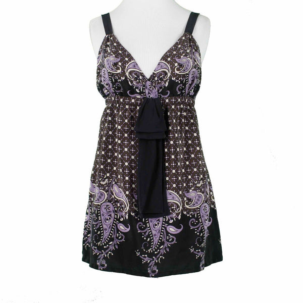 Karen Kane Sz M Black Brown Multi Elastic Empire Bow 100% Silk Woven Camisole