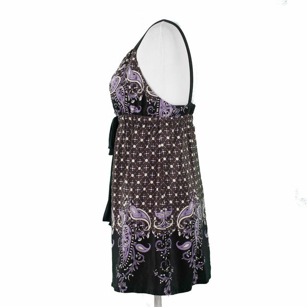Karen Kane Sz M Black Brown Multi Elastic Empire Bow 100% Silk Woven Camisole