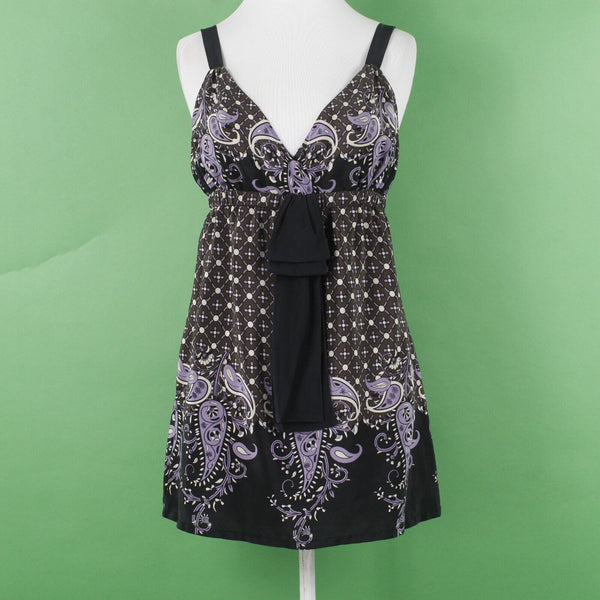 Karen Kane Sz M Black Brown Multi Elastic Empire Bow 100% Silk Woven Camisole