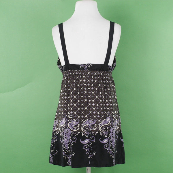 Karen Kane Sz M Black Brown Multi Elastic Empire Bow 100% Silk Woven Camisole