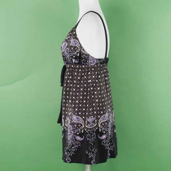 Karen Kane Sz M Black Brown Multi Elastic Empire Bow 100% Silk Woven Camisole