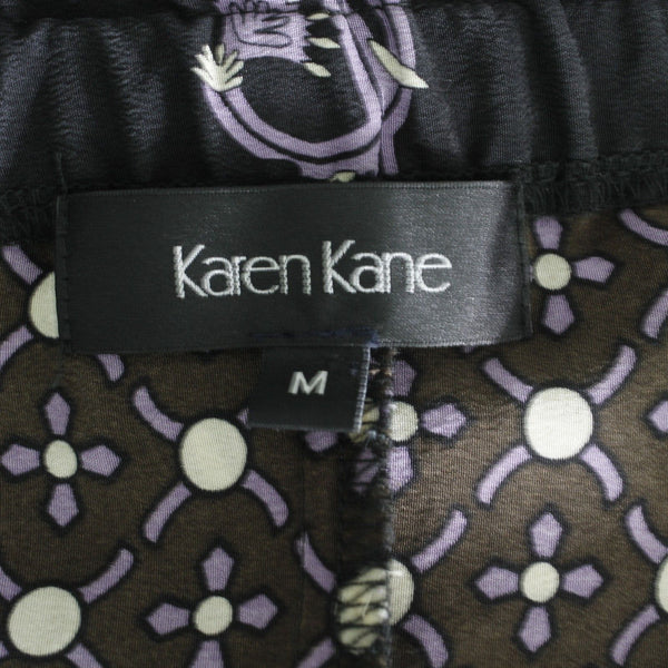 Karen Kane Sz M Black Brown Multi Elastic Empire Bow 100% Silk Woven Camisole