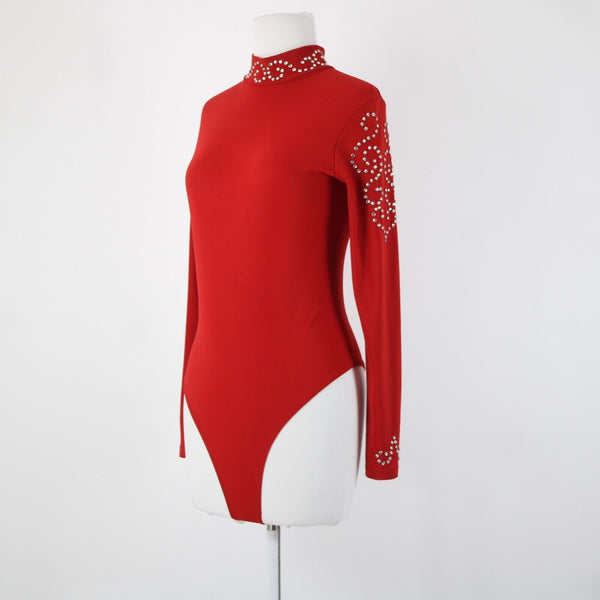 Kippys XS S No Size Red Silver Rhinestones Collared No Fabric Label AS IS Top