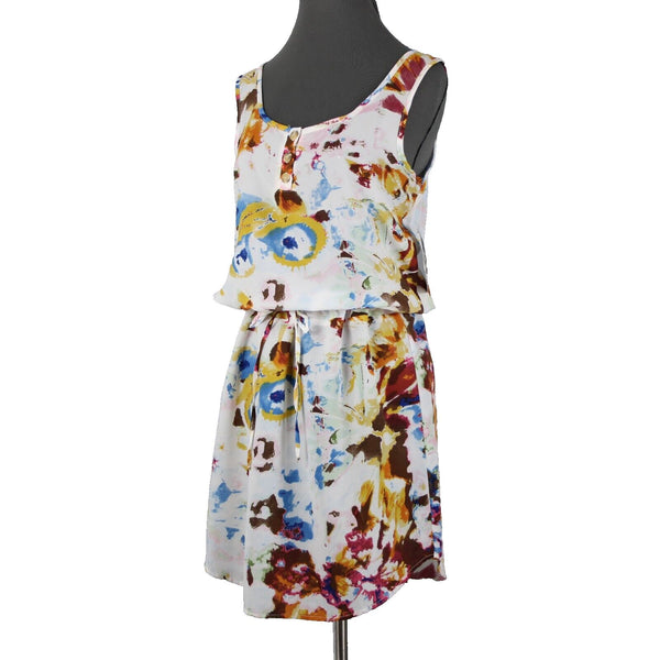 Pure Sage NEW $84 Sz 4 White Multi Print Adjustable Drawstring 100% Poly Dress