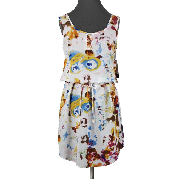 Pure Sage NEW $84 Sz 4 White Multi Print Adjustable Drawstring 100% Poly Dress