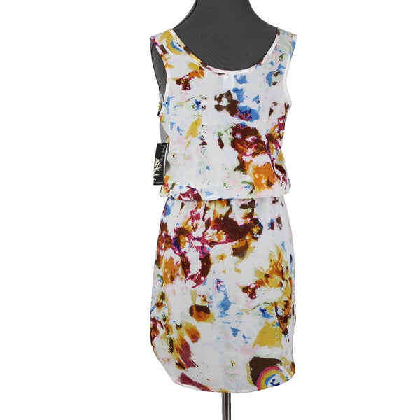 Pure Sage NEW $84 Sz 4 White Multi Print Adjustable Drawstring 100% Poly Dress