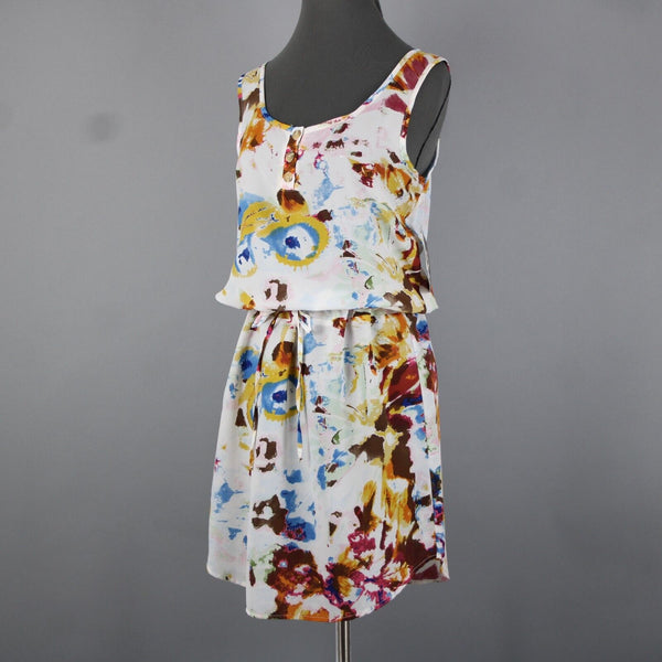 Pure Sage NEW $84 Sz 4 White Multi Print Adjustable Drawstring 100% Poly Dress