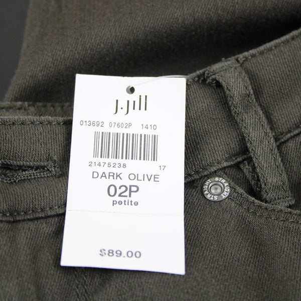 J Jill NEW $89 Denim Sz 2P x 29 Dark Olive Green Straight Leg Cotton Pant