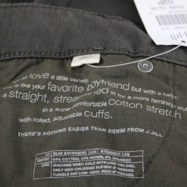 J Jill NEW $89 Denim Sz 2P x 29 Dark Olive Green Straight Leg Cotton Pant