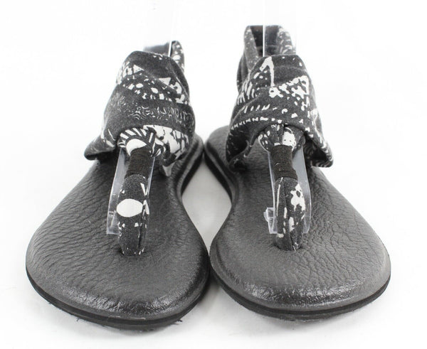 Sanuk Sz 7 Black White Fabric .5" Man Made Heel Sole Comfort Sandal