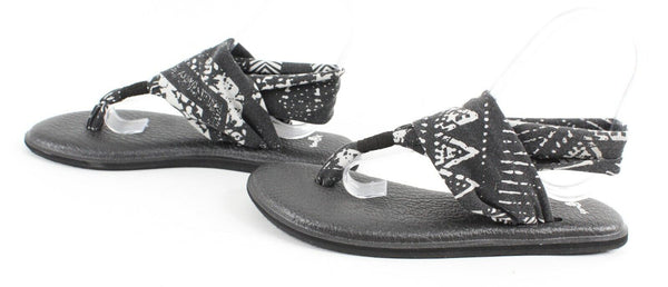 Sanuk Sz 7 Black White Fabric .5" Man Made Heel Sole Comfort Sandal