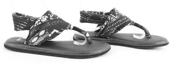Sanuk Sz 7 Black White Fabric .5" Man Made Heel Sole Comfort Sandal