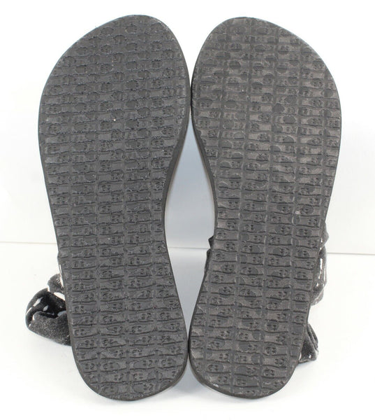 Sanuk Sz 7 Black White Fabric .5" Man Made Heel Sole Comfort Sandal