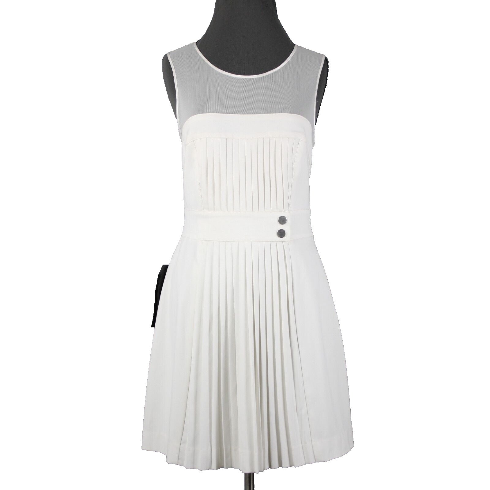 Bebe NEW Sz 8 White Heaven Accordion Pleat Mesh Polyester Viscose Dress