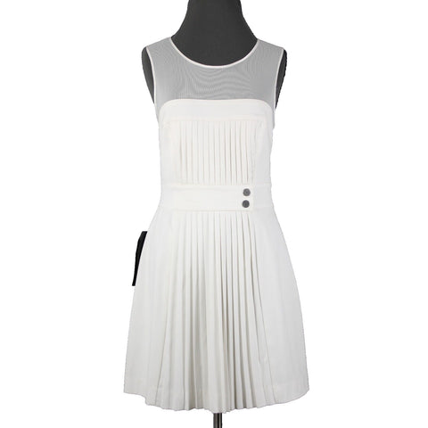 Bebe NEW Sz 8 White Heaven Accordion Pleat Mesh Polyester Viscose Dress