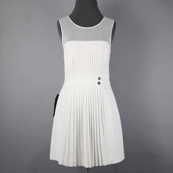 Bebe NEW Sz 8 White Heaven Accordion Pleat Mesh Polyester Viscose Dress