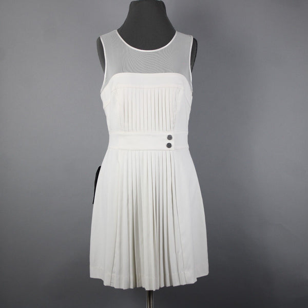 Bebe NEW Sz 8 White Heaven Accordion Pleat Mesh Polyester Viscose Dress