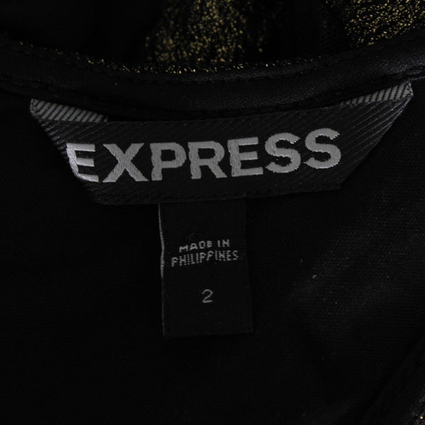 Express Sz 2 Black Gold Textured Shimmer Mesh Inserts Nylon Blend Bodycon Dress
