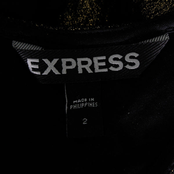 Express Sz 2 Black Gold Textured Shimmer Mesh Inserts Nylon Blend Bodycon Dress