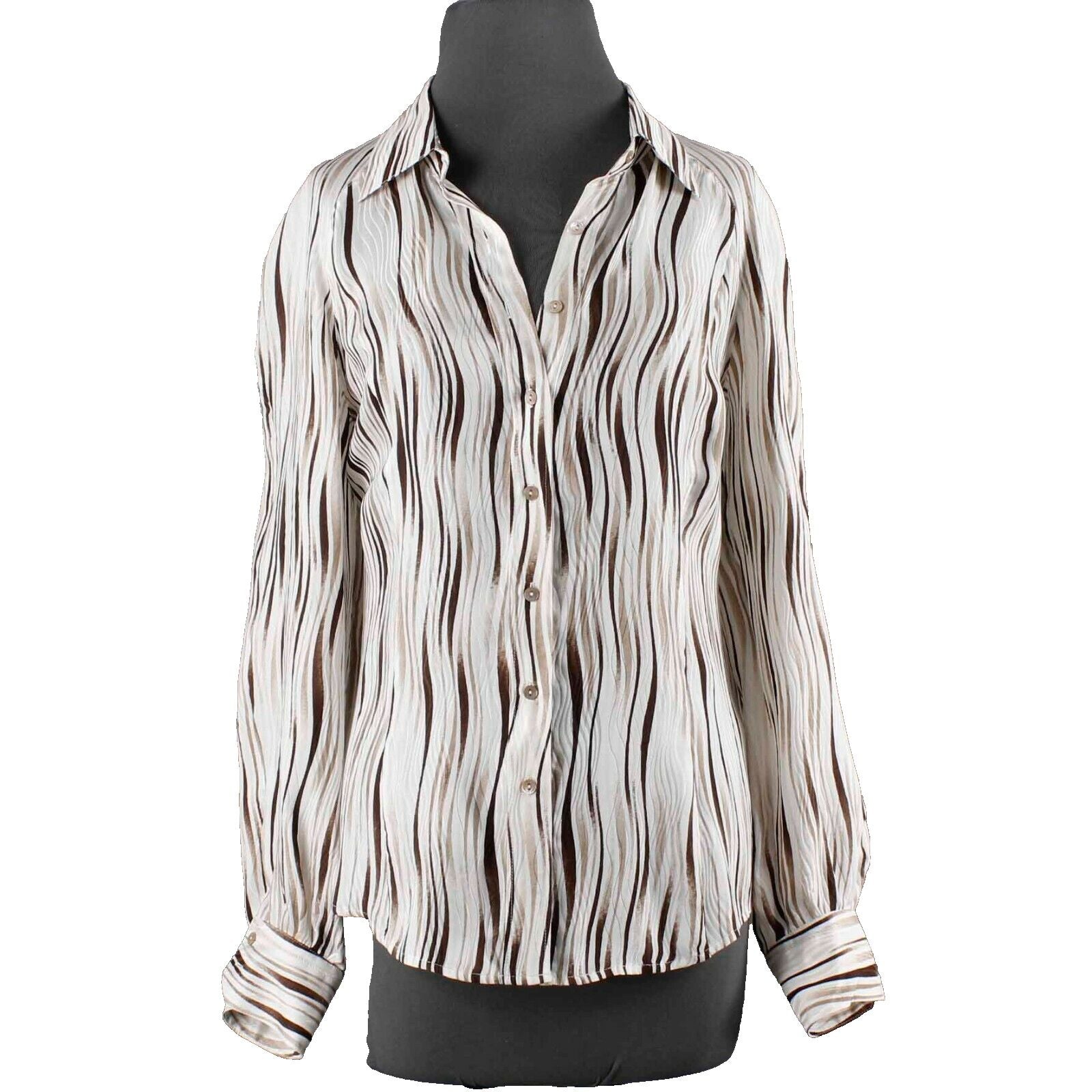 Audrey Talbott NEW $115 Sz 12 Cream Multi Button Up 100% Silk Woven Top
