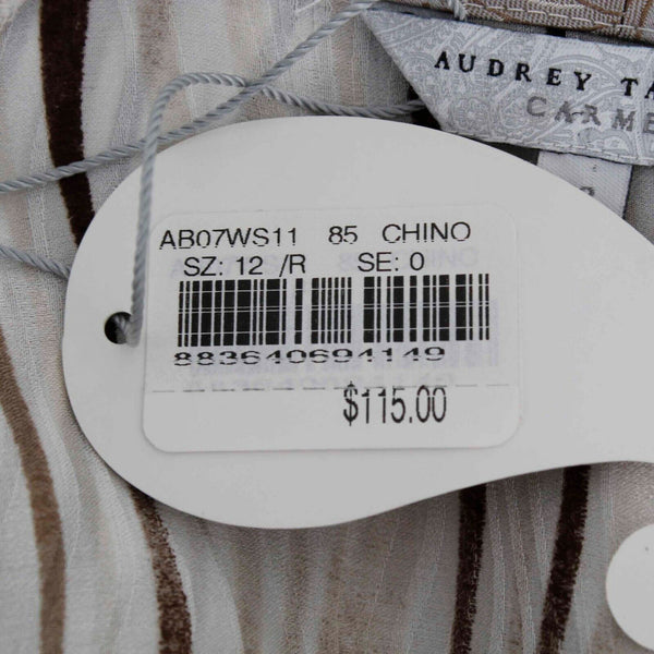 Audrey Talbott NEW $115 Sz 12 Cream Multi Button Up 100% Silk Woven Top