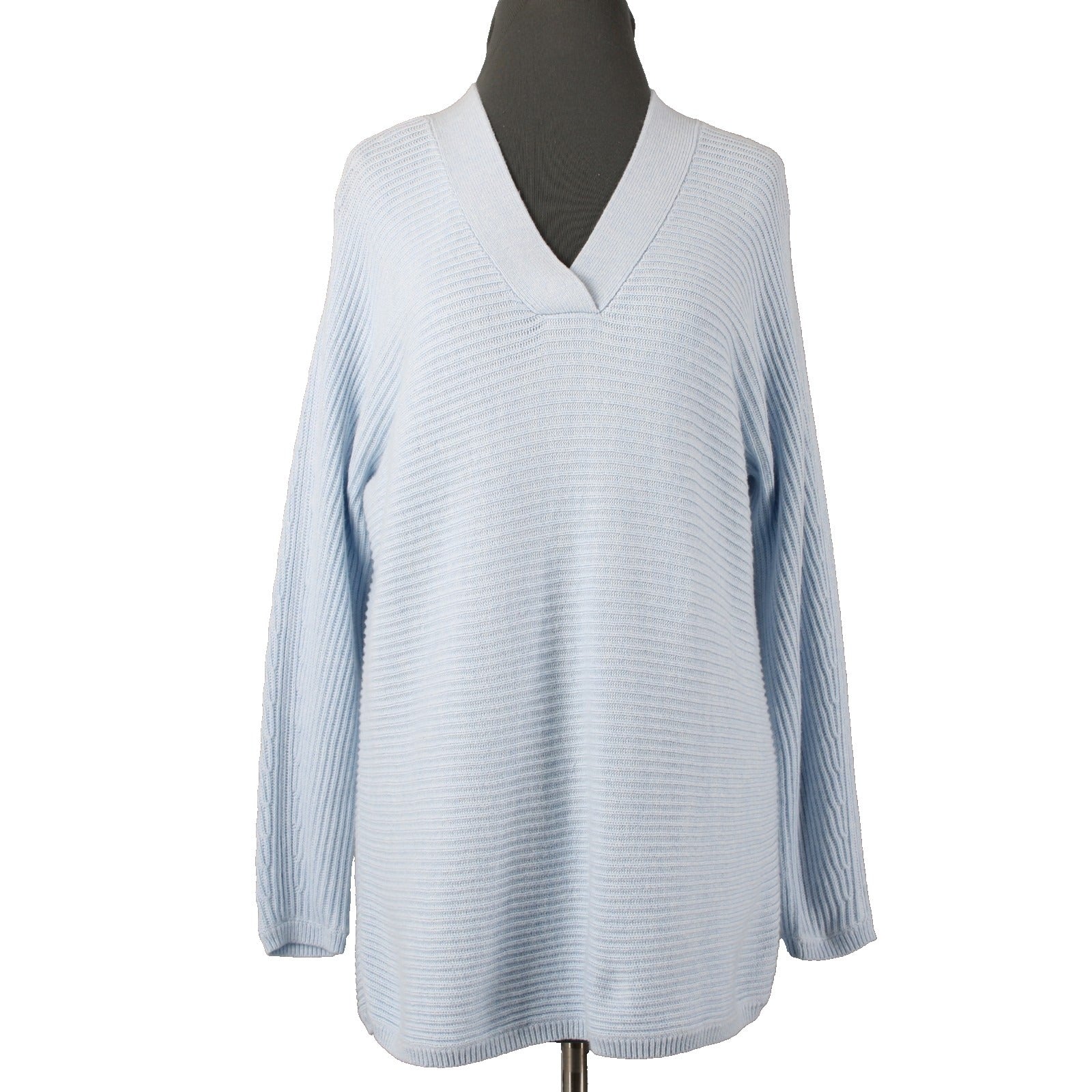 Talbots NEW Sz Mp Lt Blue Textured Knit V Neck Cotton Multi Blend Tunic Sweater