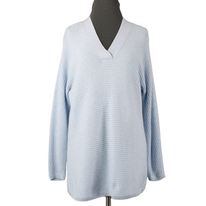 Talbots NEW Sz Mp Lt Blue Textured Knit V Neck Cotton Multi Blend Tunic Sweater
