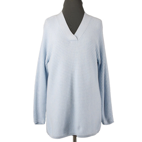 Talbots NEW Sz Mp Lt Blue Textured Knit V Neck Cotton Multi Blend Tunic Sweater