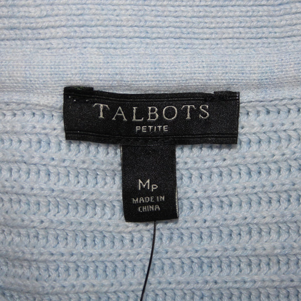Talbots NEW Sz Mp Lt Blue Textured Knit V Neck Cotton Multi Blend Tunic Sweater