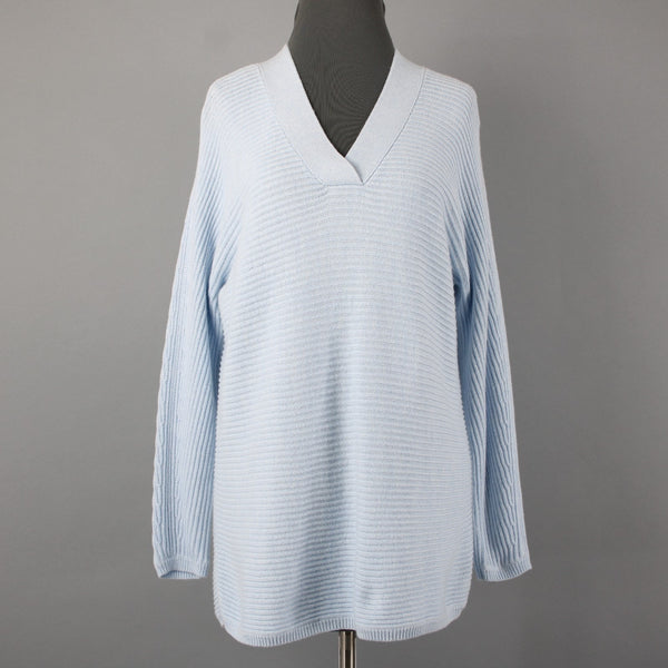 Talbots NEW Sz Mp Lt Blue Textured Knit V Neck Cotton Multi Blend Tunic Sweater