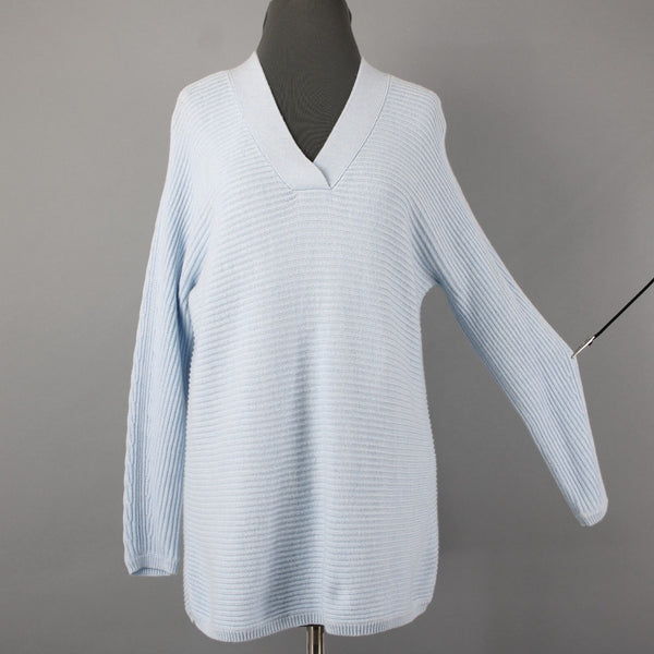 Talbots NEW Sz Mp Lt Blue Textured Knit V Neck Cotton Multi Blend Tunic Sweater