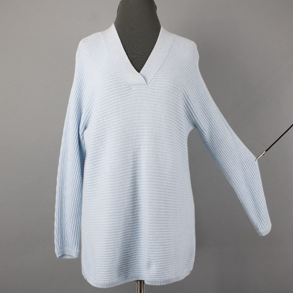 Talbots NEW Sz Mp Lt Blue Textured Knit V Neck Cotton Multi Blend Tunic Sweater