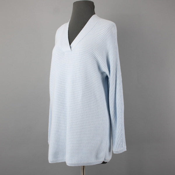 Talbots NEW Sz Mp Lt Blue Textured Knit V Neck Cotton Multi Blend Tunic Sweater
