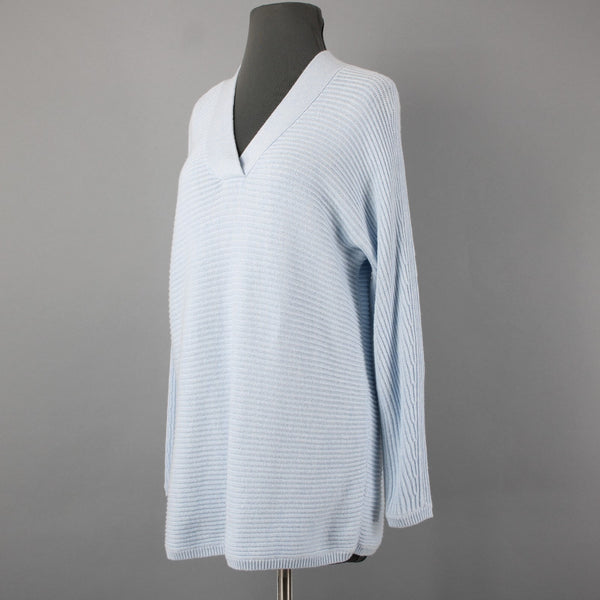 Talbots NEW Sz Mp Lt Blue Textured Knit V Neck Cotton Multi Blend Tunic Sweater